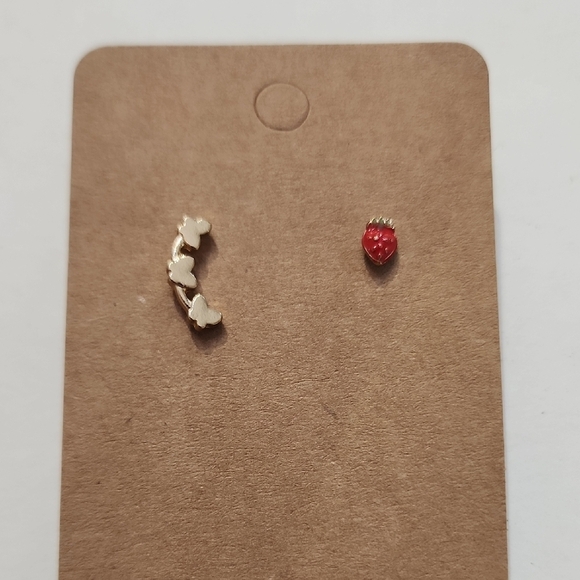 Source Unknown Jewelry - Gold Butterfly and Red Strawberry Stud Earrings MIX & MATCHED
